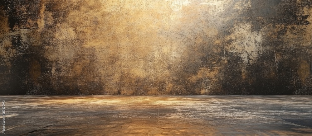 Poster shimmering gold cement wall background with smooth surface ideal for text overlay and visual project