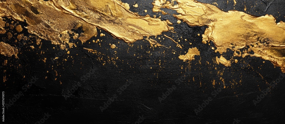 Poster elegant gold ink splashes on a textured black background creating a striking contrast suitable for m