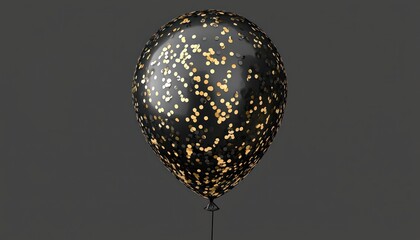 Obraz premium A high-resolution black balloon adorned with shimmering gold and silver confetti, isolated as PNG cutout on a transparent background with crisp, clean edges.