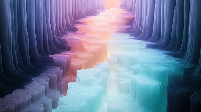 A visually stunning layered area chart shaped like cascading waterfalls of light - Powered by Adobe