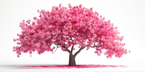 Fototapeta premium Beautiful Cherry Tree in Full Bloom. 3D Rendered Image of Blossoming Tree Branch and Vibrant Colours, Isolated in White Background