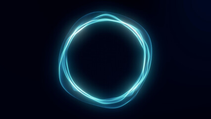 A glowing digital  abstract futuristic white energetic sphere that smoothly flows from chaotically moving particles on dark background. Seamless loop