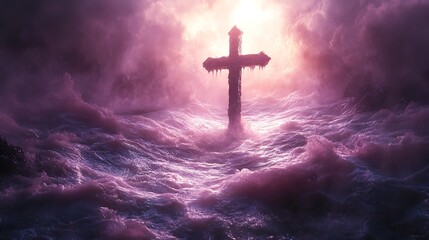 Fototapeta premium Cross Illuminated in the Stillness of the Night