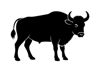  buffalo black silhouette vector, Simple silhouette Design vector icon with white background. Wild Animal Vector.	