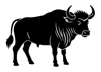  buffalo black silhouette vector, Simple silhouette Design vector icon with white background. Wild Animal Vector.	