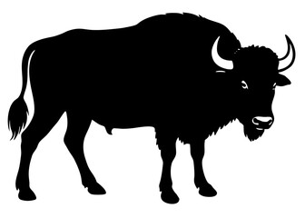  buffalo black silhouette vector, Simple silhouette Design vector icon with white background. Wild Animal Vector.	