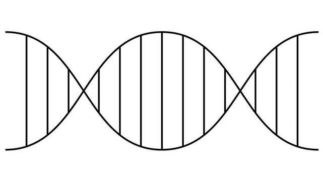 Animated line black icon of gene. Linear medical symbol is drawn. Concept of DNA, genetics, medicine, genetic engineering. Looped video. Vector illustration isolated on white background.