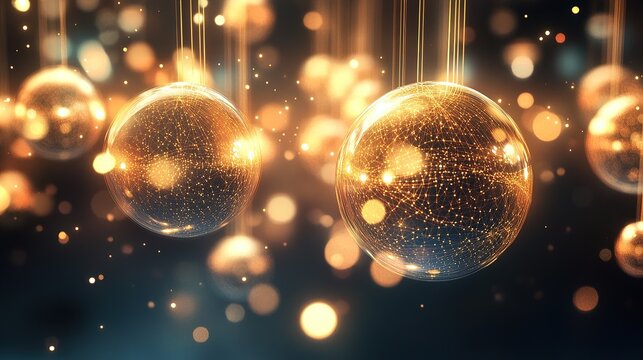 An abstract financial scatterplot visualized as glowing orbs suspended mid-air