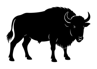  buffalo black silhouette vector, Simple silhouette Design vector icon with white background. Wild Animal Vector.	