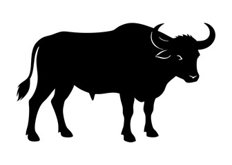  buffalo black silhouette vector, Simple silhouette Design vector icon with white background. Wild Animal Vector.	