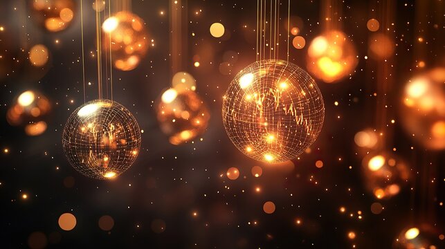 An abstract financial scatterplot visualized as glowing orbs suspended mid-air
