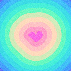 Soft heart design with textured pastel concentric rings in rainbow hues. Perfect for playful and gentle themes. Vector illustration.