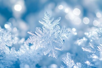 Close-up of a beautiful snowflake with bokeh background