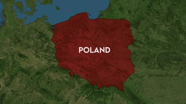 Zoom from Earth to Poland. World map animation with country borders, Images from NASA