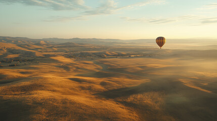 Hot Air Balloons Over Desert Landscapes at Sunrise