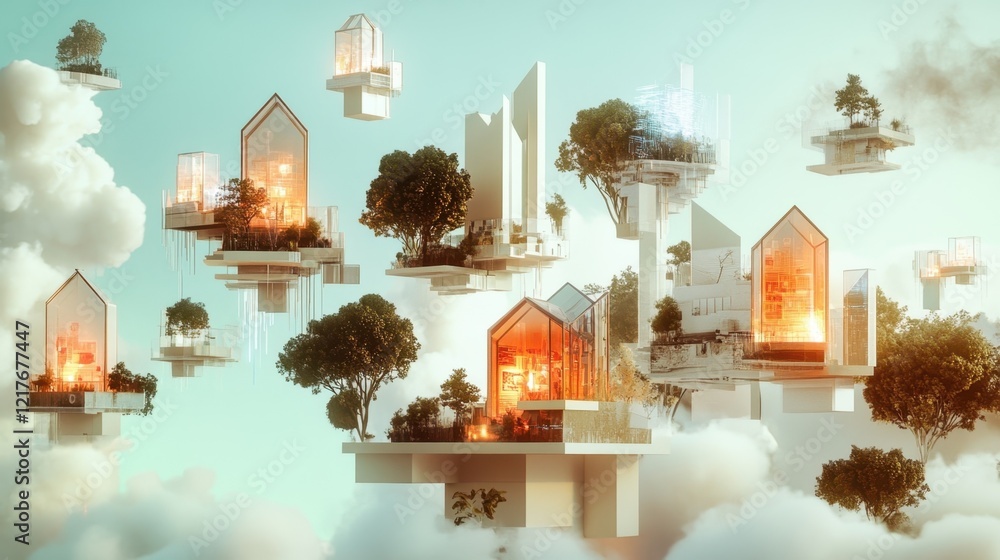 Aufkleber a series of floating geometric shapes each housing a different illustration of shared resources demo