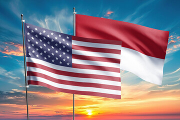 Fototapeta premium The flags of the United States and monaco are symbols of international relations