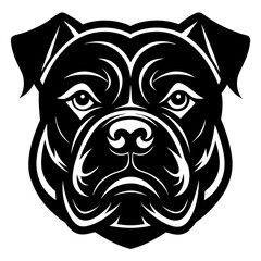 bulldog head black silhouette vector, Simple silhouette Design vector icon with white background. Pet Animal Vector.	