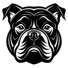 bulldog head black silhouette vector, Simple silhouette Design vector icon with white background. Pet Animal Vector.	