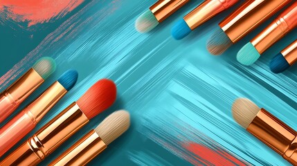 Naklejka premium Colorful Makeup Brushes Against A Painted Background