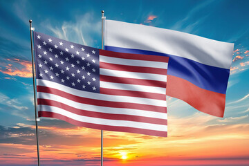 The flags of the United States and russi are symbols of international relations