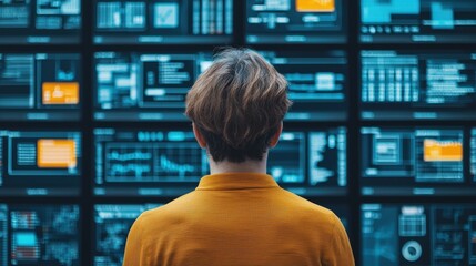 Individual Analyzing Data on Screens in Modern Office Environment