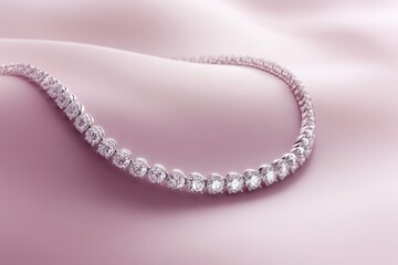 Elegant Diamond Tennis Necklace Luxurious Sparkle on Pink Silk