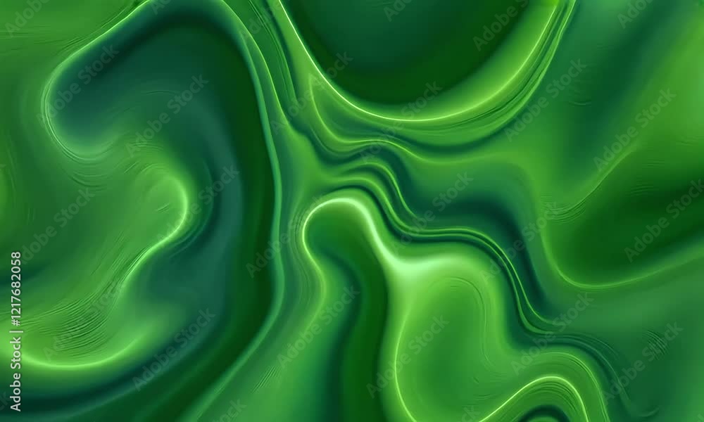 Poster luminous emerald green abstract liquid flow background with smooth swirling pattern