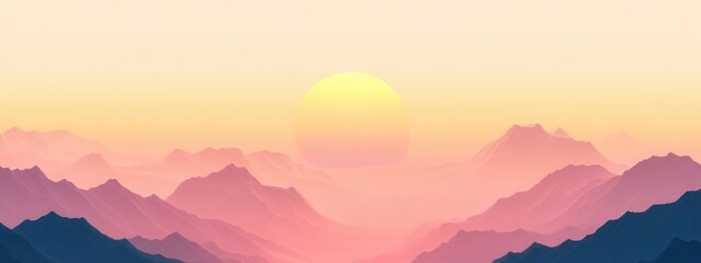 Fototapeta premium Serene Sunset Landscape Pink and Orange Mountain Range Panorama