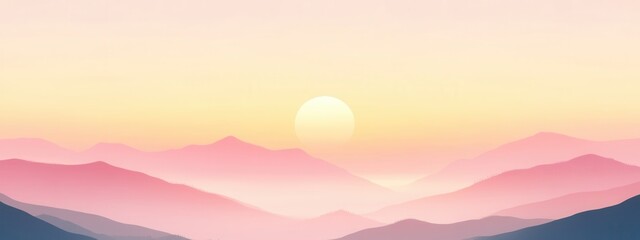 Fototapeta premium Serene Pink Sunset over Misty Mountains Dreamy Landscape Panorama