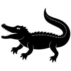 crocodile black silhouette vector, Simple silhouette Design vector icon with white background. Wild Animal Vector.	