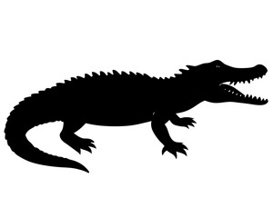 crocodile black silhouette vector, Simple silhouette Design vector icon with white background. Wild Animal Vector.	