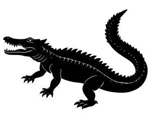 crocodile black silhouette vector, Simple silhouette Design vector icon with white background. Wild Animal Vector.	