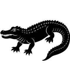 crocodile black silhouette vector, Simple silhouette Design vector icon with white background. Wild Animal Vector.	