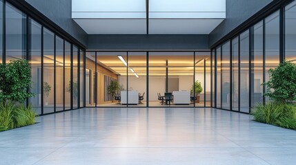 Fototapeta premium Modern Office Building Interior Courtyard at Dusk