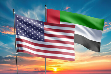 The flags of the United States and united-arab-emirates are symbols of international relations