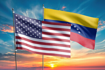 The flags of the United States and Venezuela are symbols of international relations