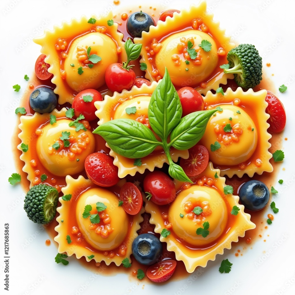 Poster the image is a close-up of a dish made of ravioli, which is a type of italian pasta. the raviolis ar