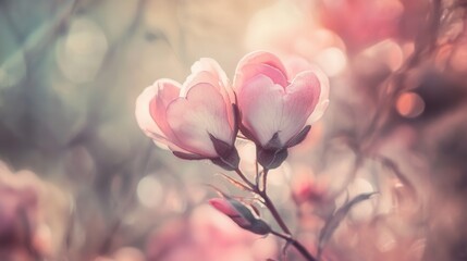 Fototapeta premium Delicate Pink Blossoms in Soft Sunlight Romantic Spring Flowers Close up