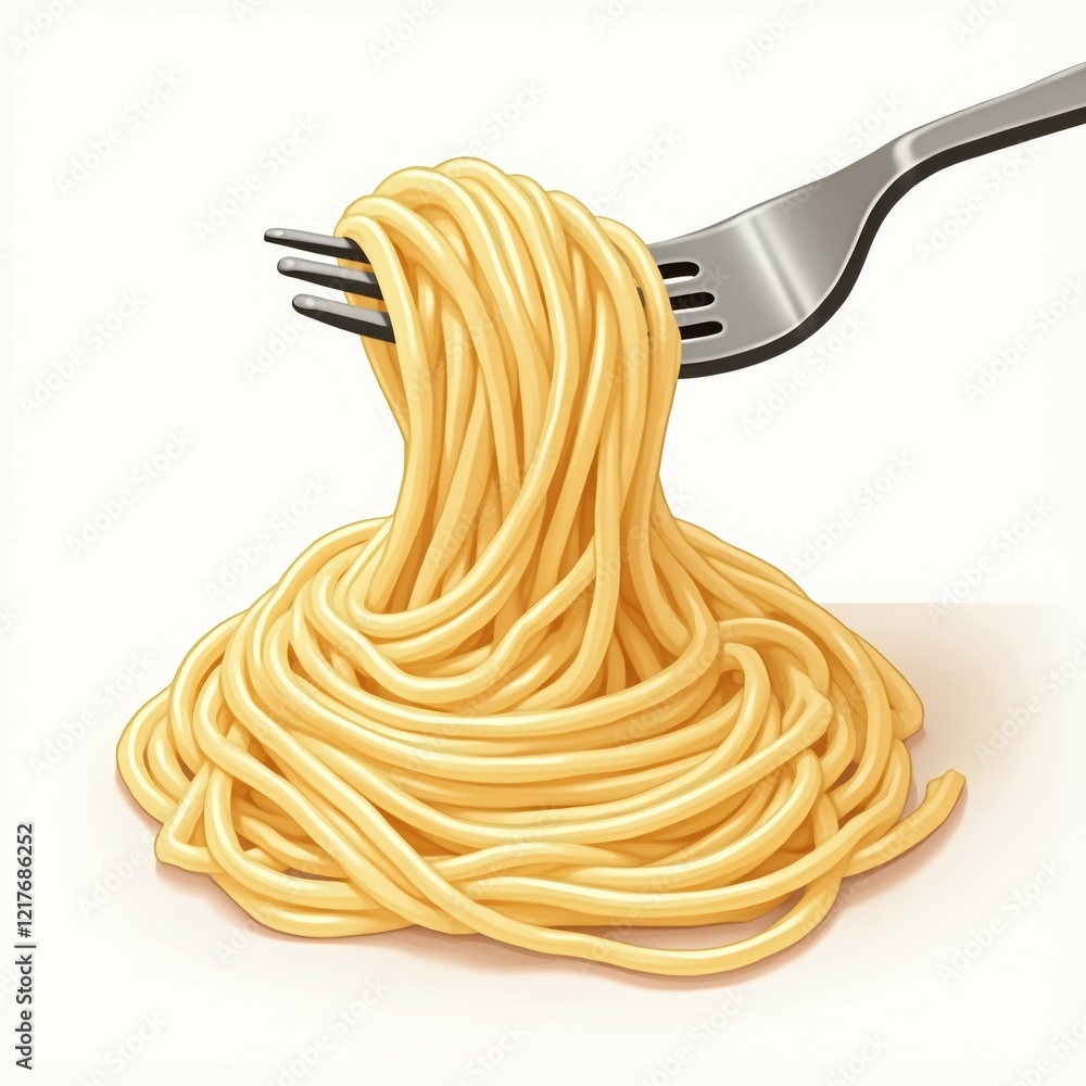 Poster the image shows a fork with a bunch of spaghetti on it. the spaghetti is long and thin, and it appea