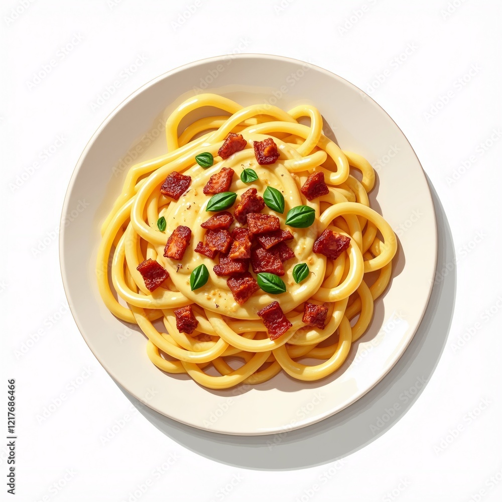 Poster the image is a top view of a plate of spaghetti. the spaghetti is cooked al dente and is covered in 