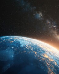 Fototapeta premium Stunning cinematic view of a distant exoplanet's glowing atmosphere space digital art cosmic environment aesthetic perspective