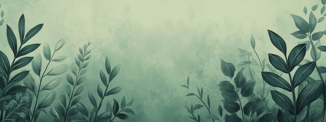 Serene Teal Green Botanical Leaves and Branches Background Nature Wallpaper Floral Design