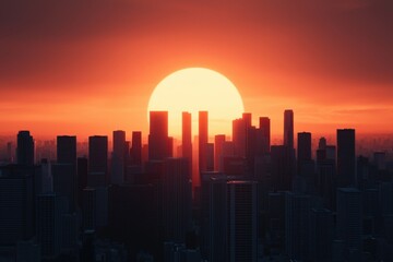 Fototapeta premium Majestic Sunset Over a Modern Urban Skyline with Silhouetted Buildings