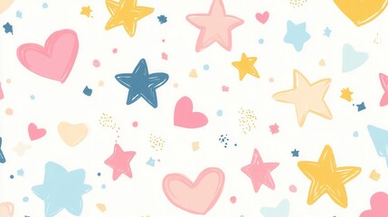 Pastel Hearts and Stars Seamless Pattern Cute Hand Drawn Design for Kids Baby and Feminine Products