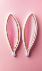 Fototapeta premium Two delightful bunny ears with gold trims on a soft pink background, perfect for celebrating Easter festivities.