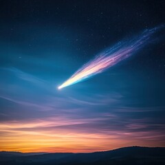 Naklejka premium A comet streaking across a vivid sunset sky magical scene captivating nature serene environment celestial viewpoint