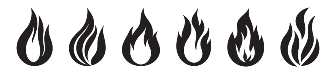 Fire Icon Collection Flame Symbols Bonfire Silhouettes and Flat Style Fire Vector Designs