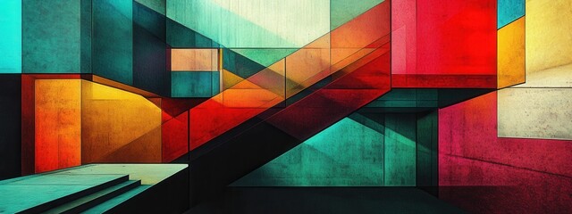 Abstract Geometric Architecture Vibrant Hues Textured Walls Modern Design
