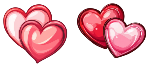 Valentine's Day red and pink hearts, cartoon style, transparent background png